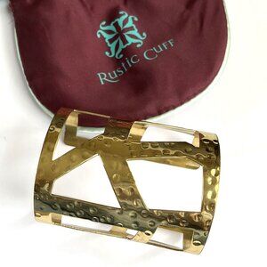 GIFT BAG INCLUDED Rustic Cuff 3" Wide Cut Out Gold Bracelet Geometric
